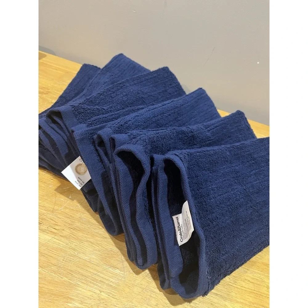 Crate And Barrel Ribbed Hand Towels Midnight‎ Blue Navy Set Of 6